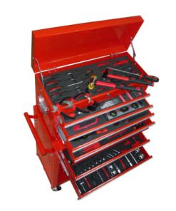 Carro para herramientas con 7 compartimentos y 250 piezas