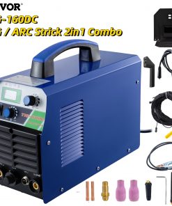 Soldador inversor de CC combinado 2 en 1 VEVOR de doble voltaje de acero, 160A, HF, TIG/ARC accesorios completos
