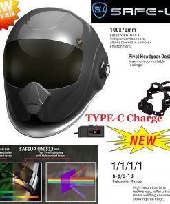 Máscara de soldadura SAFEUP con oscurecimiento automático USB TYPE-C, ajustable, MIG MMA, lente 4/5-8/9-13
