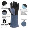 Guantes para soldador resistentes al calor, de cuero de vaca grueso, color azul - Imagen 2
