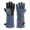 Guantes para soldador resistentes al calor, de cuero de vaca grueso, color azul - Imagen 3